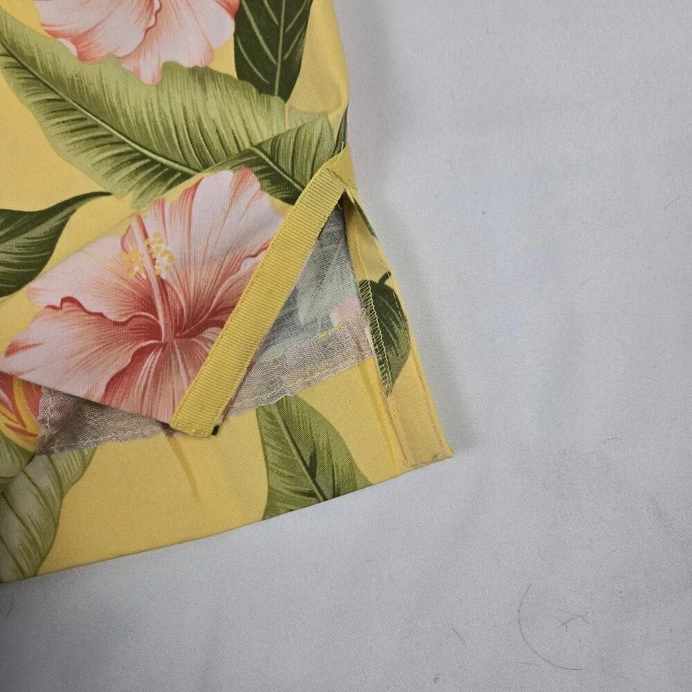 Tommy Bahama Size 6 Yellow Floral Print Skirt Side Vents Hidden Back Zipper